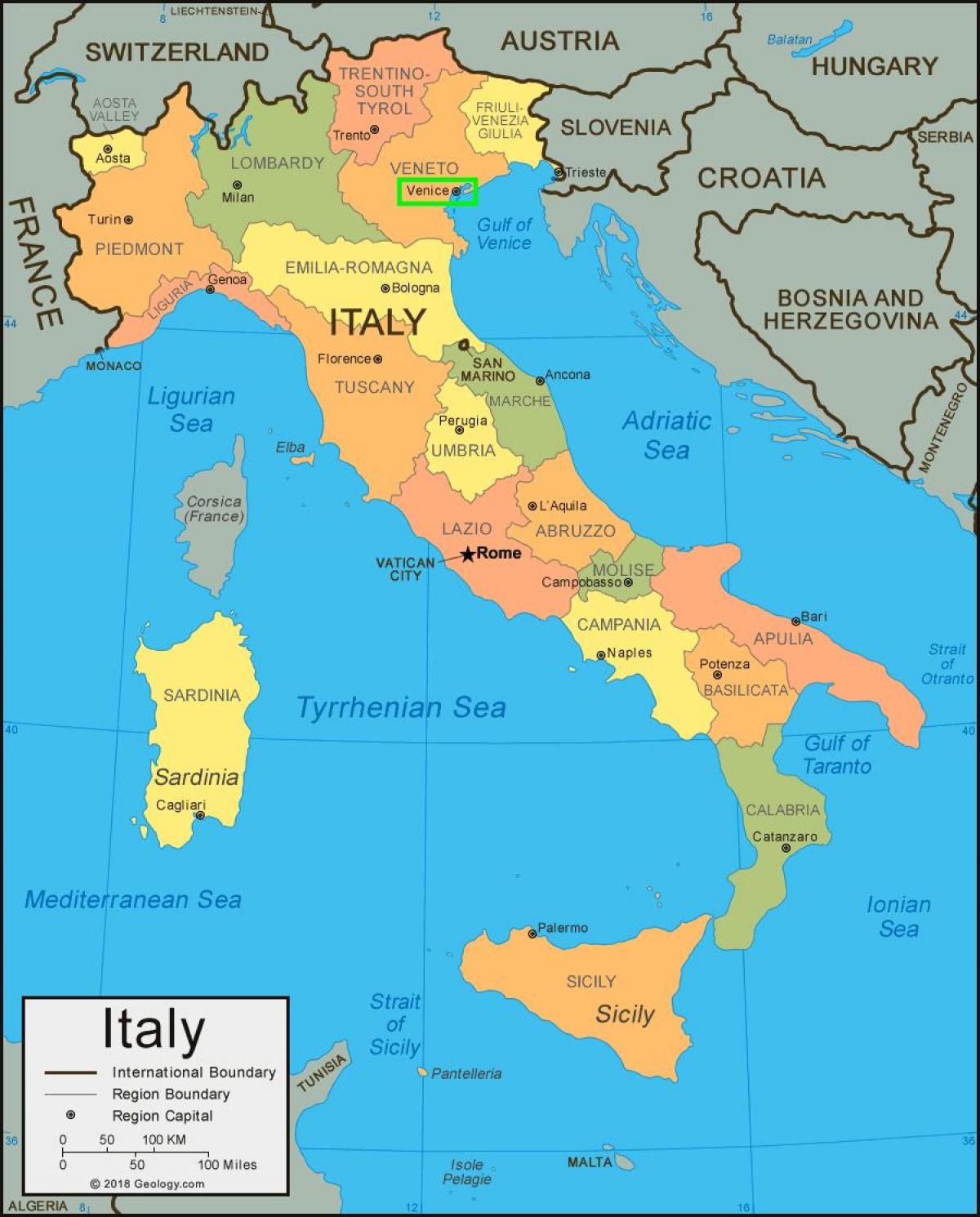 kaart van italië tonen van Venetië