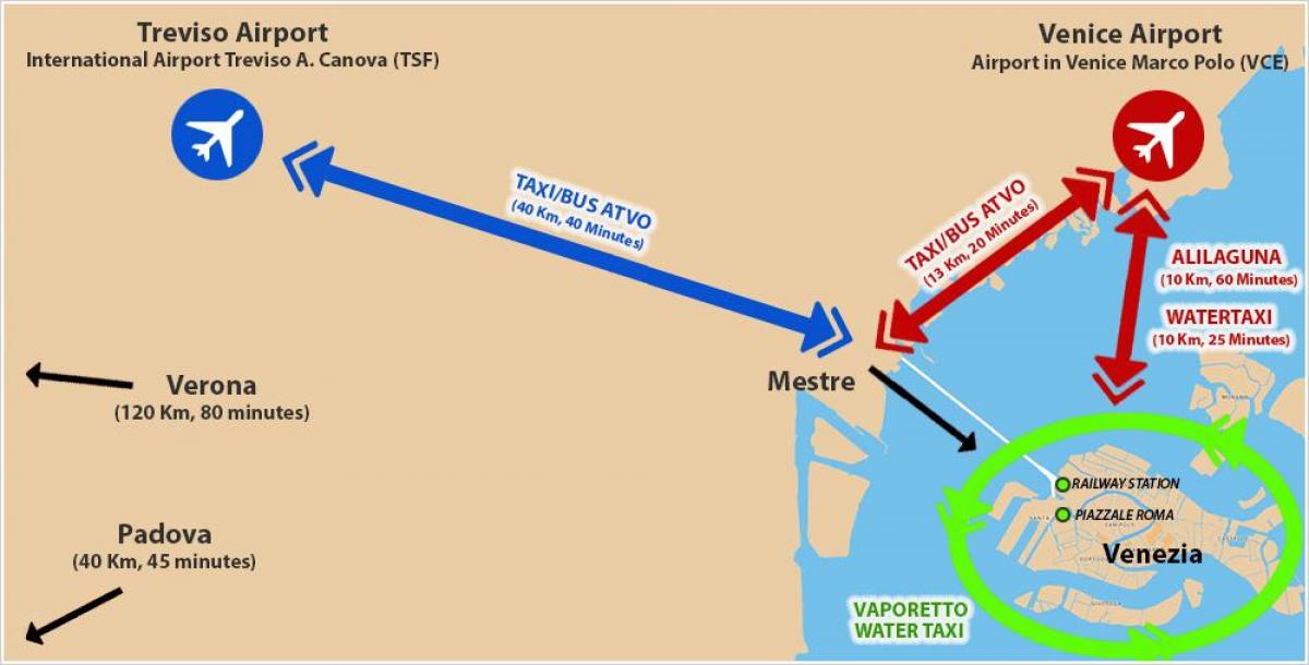 kaart van Venetië luchthaven en het treinstation
