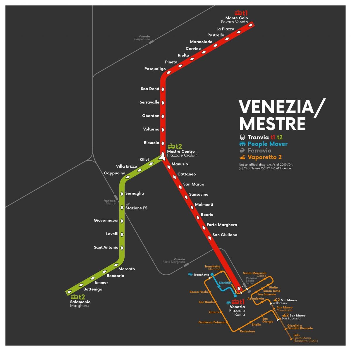 Het treinstation Venezia kaart