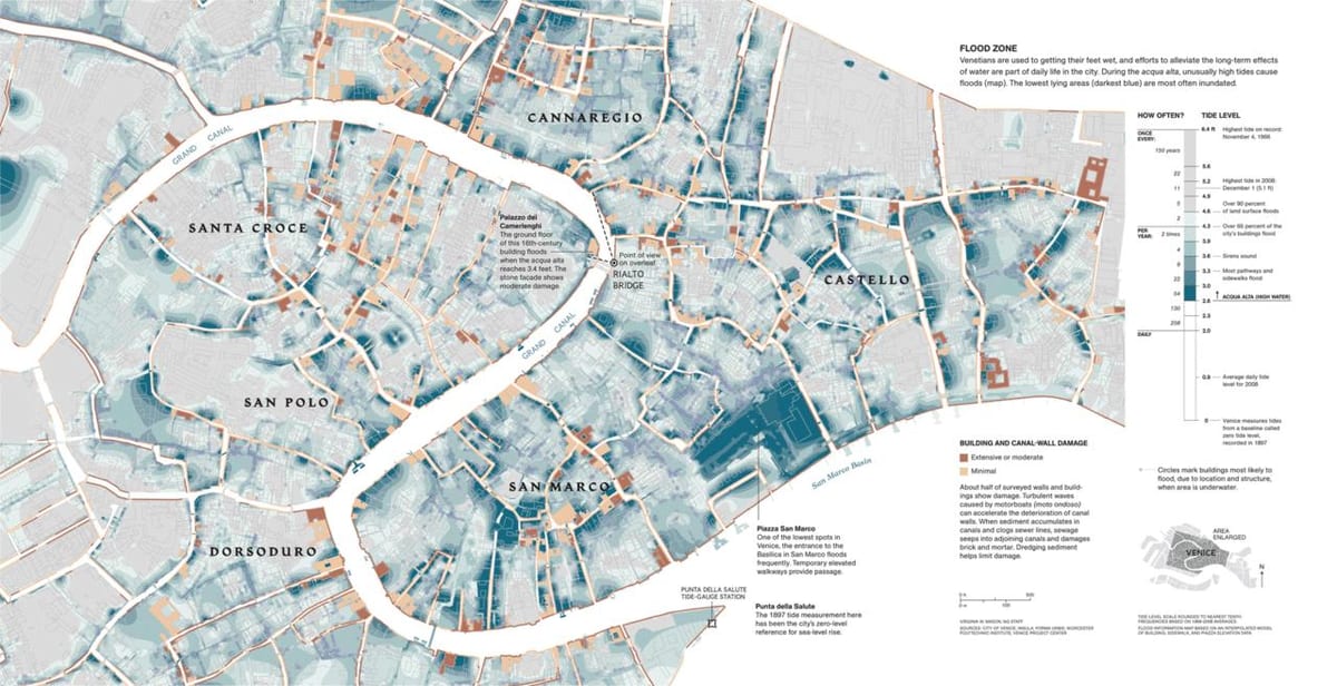 kaart van Venetië onder water
