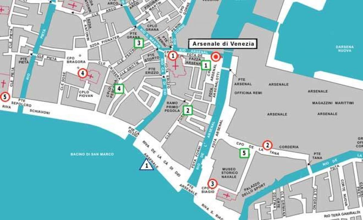 kaart van Venetië arsenale