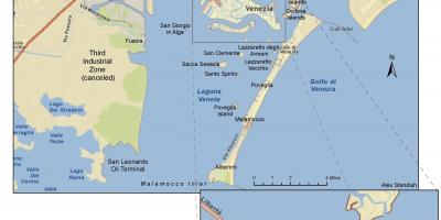 Kaart van de eilanden in de lagune van Venetië