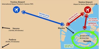Kaart van Venetië luchthaven en het treinstation